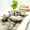 12-piece stainless steel pan set