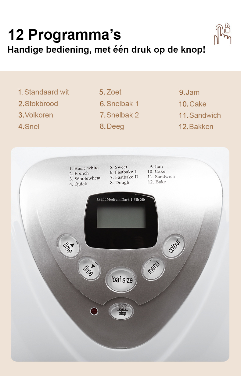 COOCHEER Broodbakmachine Met Een Capaciteit Van Maximaal 900 G Intelligente En Automatische Programmas 3 Broodmaten 550 W 36 X 22 X 30 Cm Zilverkleurig COOCHEER Broodbakmachine Met Een Capaciteit Van Maximaal 900 G Intelligente En Automatische Programmas 3 Broodmaten 550 W 36 X 22 X 30 Cm Zilverkleurig